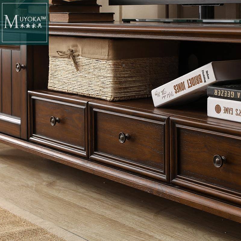 美MKL003实视木电实木客式厅美式家具组合地柜茶几组合柜黑胡桃色