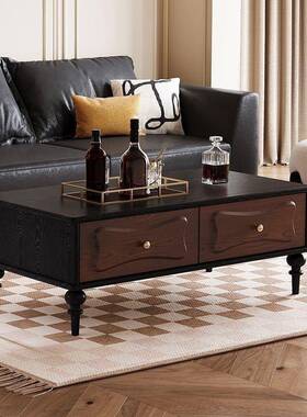 储法式复古实木电视柜黑色美式户型客家用收纳物柜中古风PIK家厅