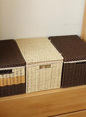 草编收仿纳筐橱衣sn202110衣服储物盒有盖整理箱衣特大柜号藤编收