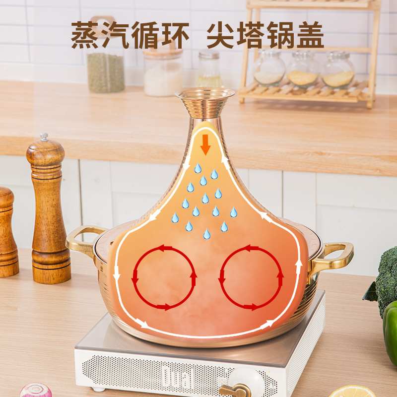 塔吉锅汤锅不锈钢火锅菌菇煲牛杂煲锅深汤煲带盖土鸡煲锅三汁焖锅