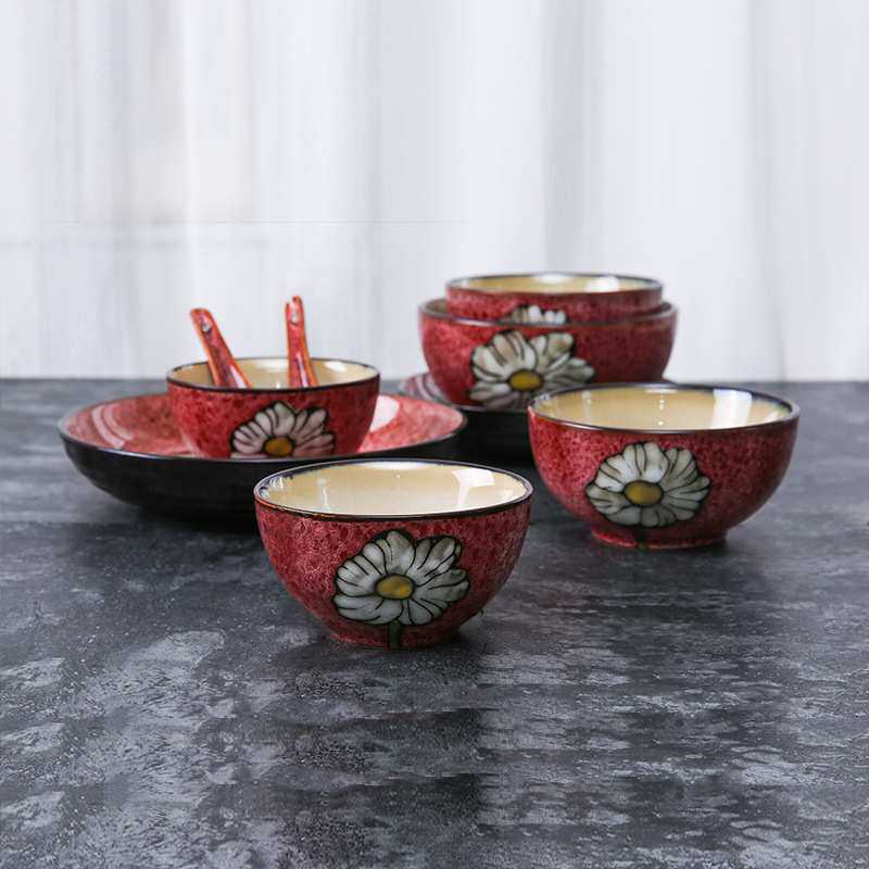 玉泉陶瓷韩式餐具套装碗碟中式陶瓷碗盘筷子釉下彩家用10头餐具套