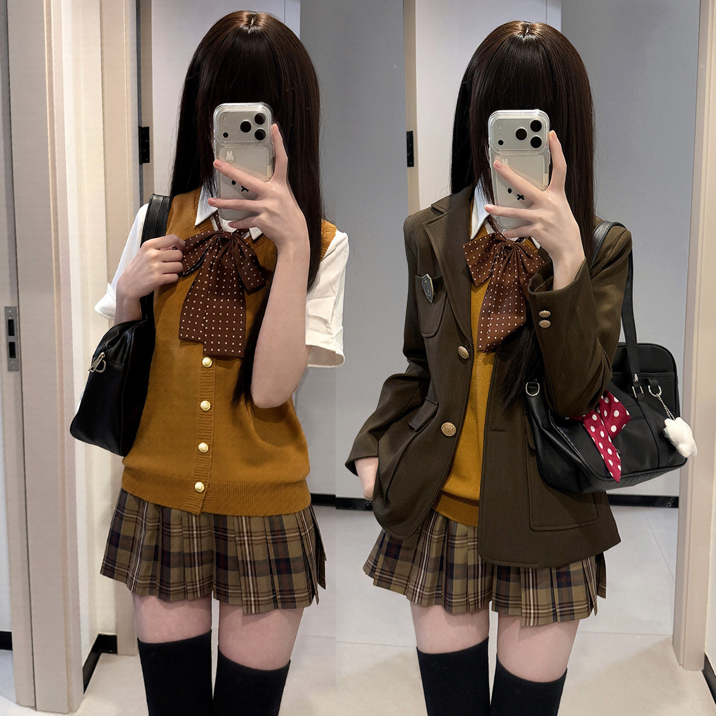 春野奈收腰显瘦西装外套背心衬衫百褶裙套装女春夏日系jk制服套装
