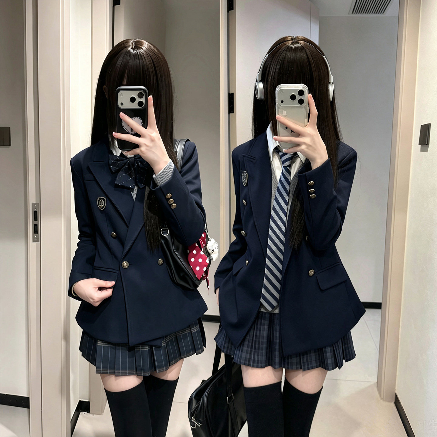 春野奈学院风西装套装女收腰显瘦JK制服西服开衫衬衫格裙叠穿秋冬