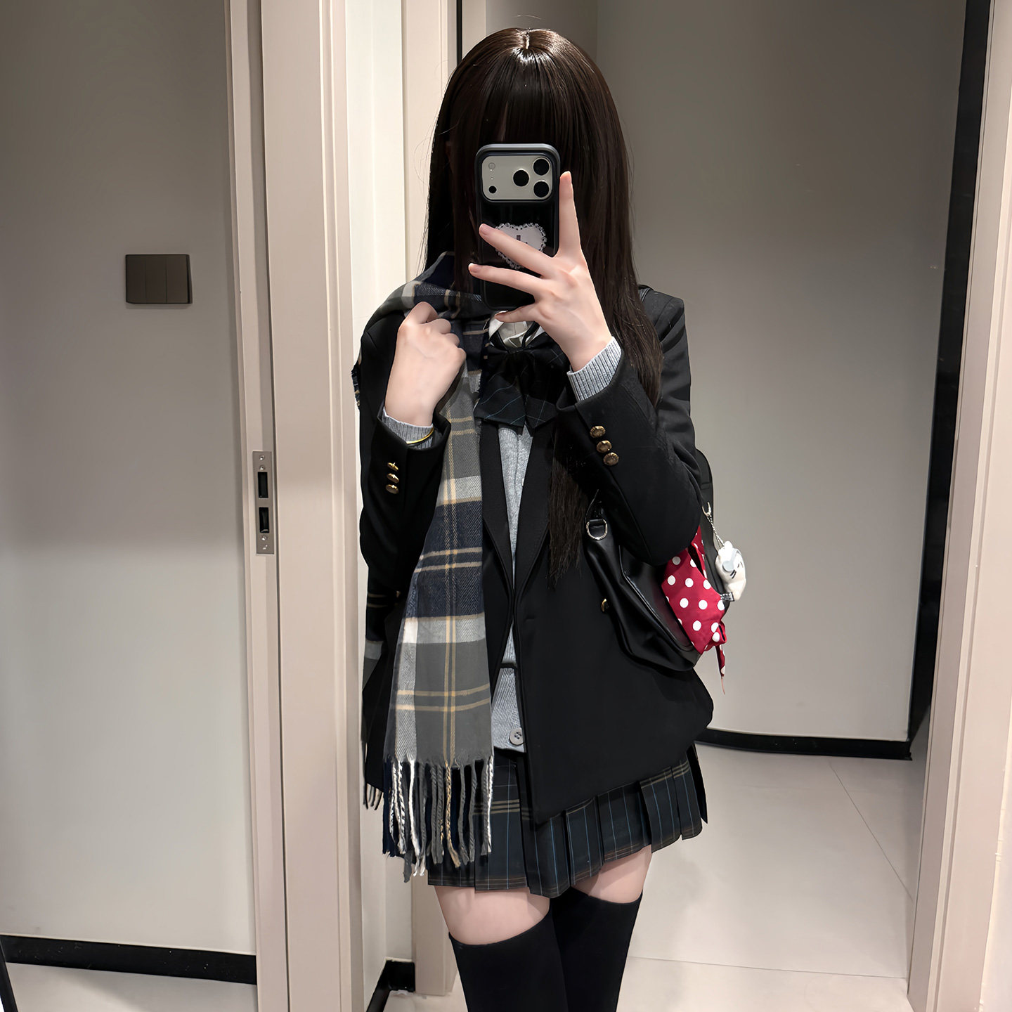 日系学院风JK制服黑色西装外套收腰显瘦套装开衫衬衫格裙套装女秋