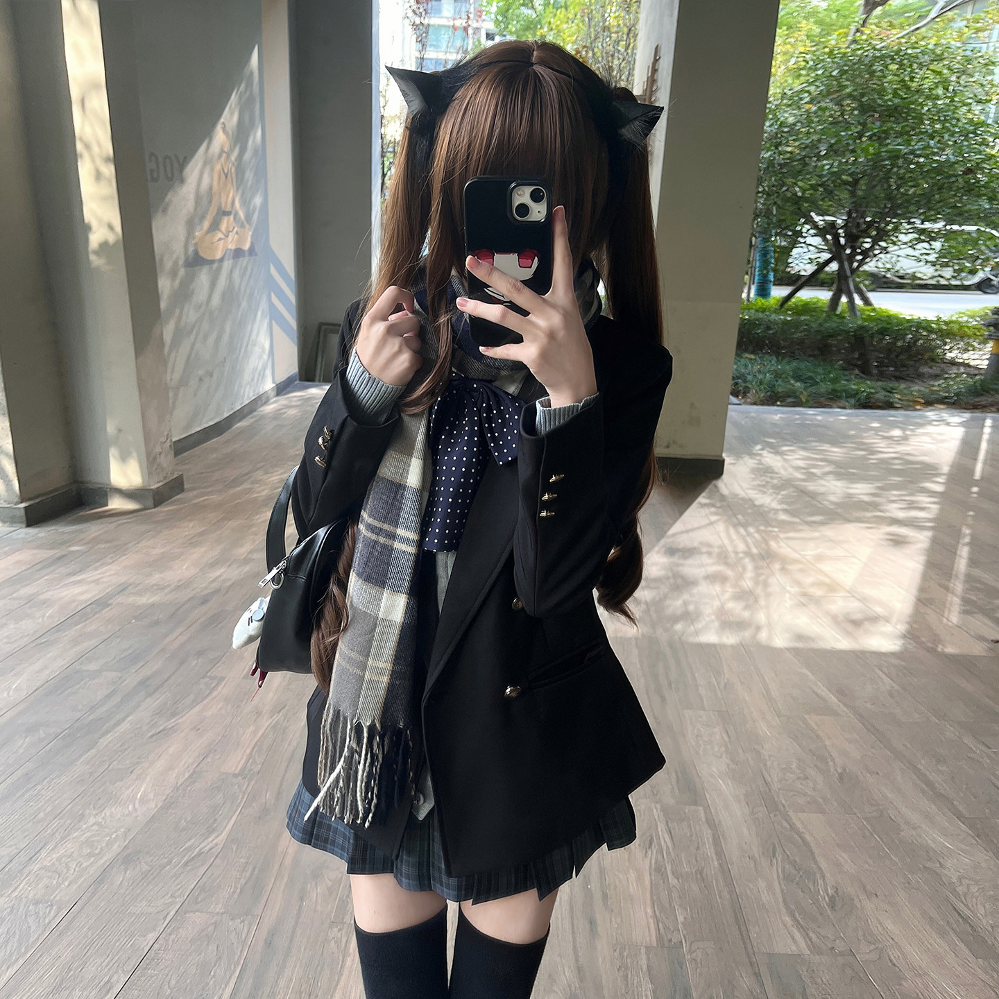 春野奈收腰西装校供感jk制服秋冬叠穿开衫衬衫格裙学院风西服外套