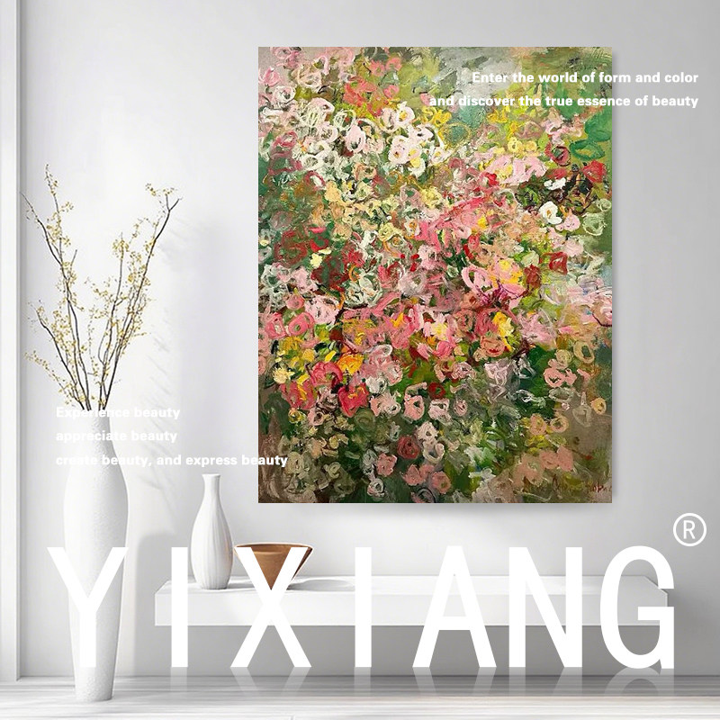 YX.手绘油画《锦簇迎祥》好寓意肌理感挂画客厅玄关电表箱装饰画