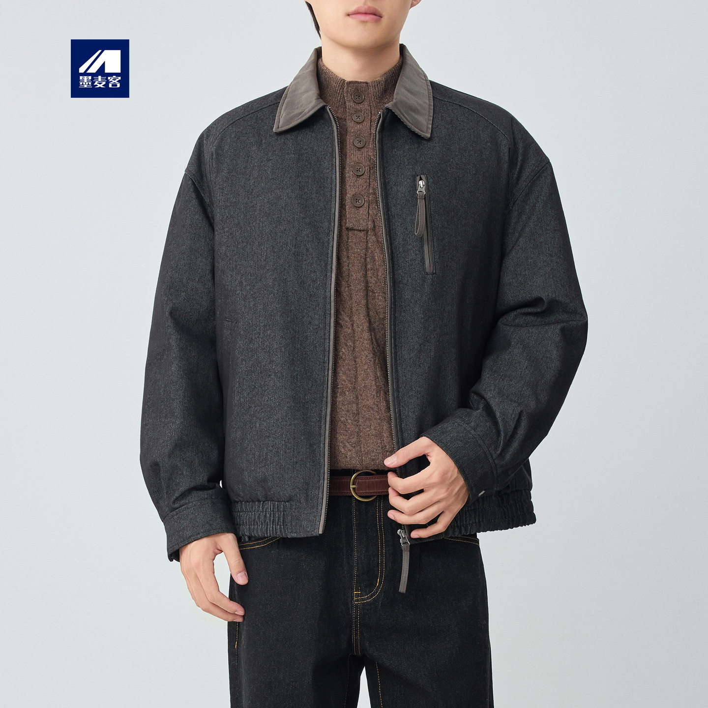 墨麦客男装高智通勤牛仔羽绒服男2026冬款撞色领男士羽绒服88972.