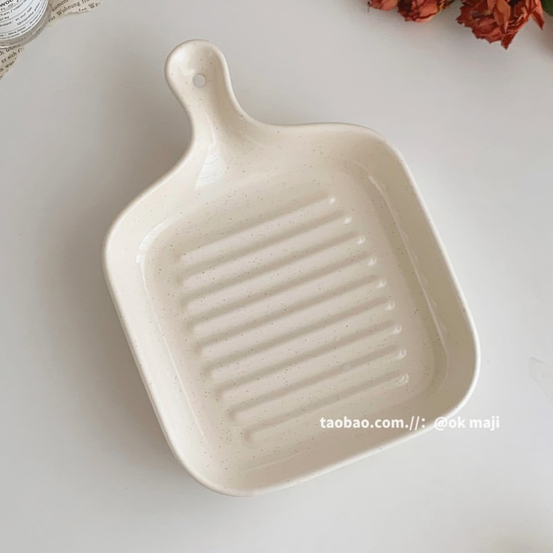 高级感早餐盘水果陶瓷餐具菜盘家用饺子手柄烤箱寿司沙拉碟烤盘子图片