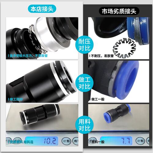 气管快速接头三通T型PE变径PEG气动快插接Y型PY气路连接件4/6/8mm