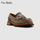 皮尔卡丹真皮乐福鞋 女鞋 皮鞋 牛仔布拼接牛皮一脚蹬软底不累脚单鞋
