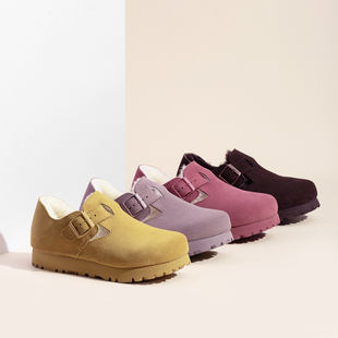 防水勃肯鞋全包厚底增高真皮女鞋冬季棉鞋羊皮毛一体雪地靴博肯鞋