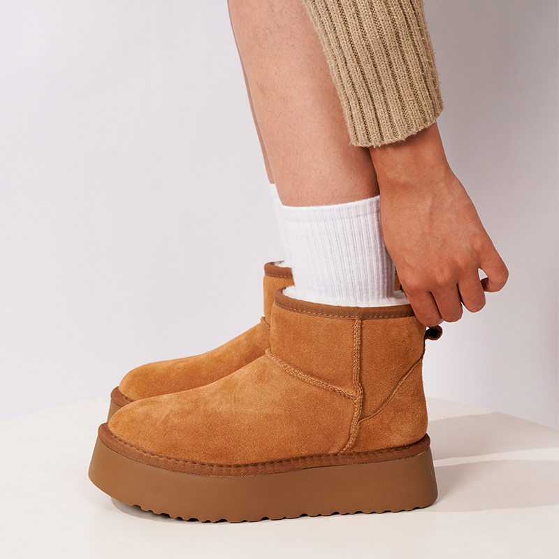 桑坡雪地靴女款加绒羊皮毛一体短筒棉鞋防滑防水加厚2025冬季新款