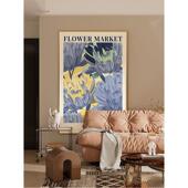 奶油风现客厅沙发S 1950景墙装 饰背蓝色花朵壁画走廊过道玄画关挂