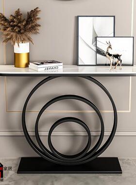 意式简约代艺术关玄关台轻SNQ奢岩板圆现新中半式靠墙入户条几玄