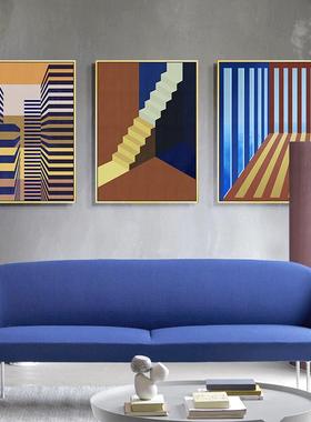 色彩建QX202111筑现代轻奢厅装画筑玄关壁画抽象大气过建客道饰走