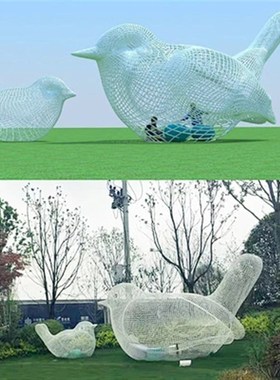 户外不锈钢镂空布谷鸟p雕塑铁艺网格动物仿真小鸟摆件售楼草坪装