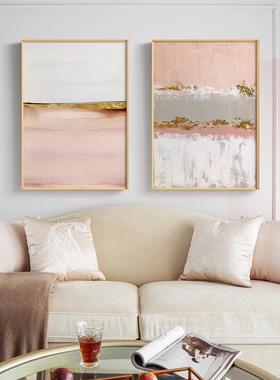 粉饰QX202101雾沙海现代简约客厅发背景墙装画粉色金箔画餐厅抽挂