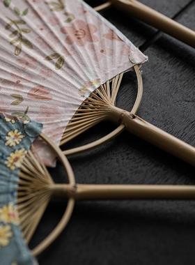 弥复古老土布竹制禅意扇日道式圆扇言子古风宫扇圆扇86106手工团