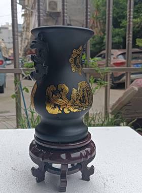 耳石头黑金尊花鎏瓶摆家居摆件双花瓶带底45070座礼品装饰设