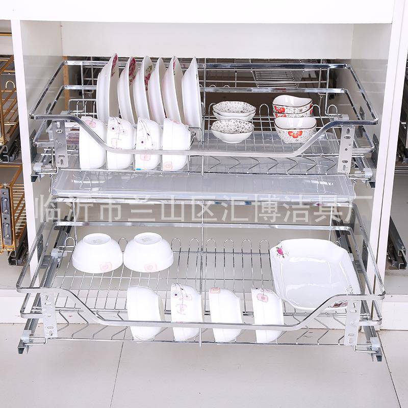 不钢拉篮厨房橱柜288碗篮层方双管厨房橱柜阻锈尼轨道抽屉碗碟拉