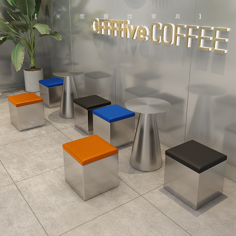 工业风咖啡e厅靠墙卡座沙发奶茶甜品店不锈钢桌椅无靠背长条凳定