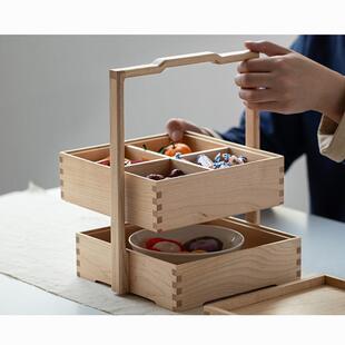 古手提盒便携复月中式木盒多层胡桃木盒实木散茶木箱糕点饼水果收