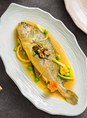 创意号级鱼盘高档酒店特盘大色异形盘会所餐厅蒸鱼高FHV感盘子