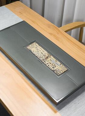 天然松现石茶盘乌轻金石国RML画石茶台简约奢家绿用客厅代排水式