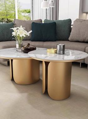 极简板圆形茶几大小合意式轻奢客厅家用岩小QVG户型伸缩组可不锈