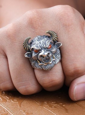 牛头戒指男款个性霸气复古生肖B牛泰银戒指开口活口指环送礼物