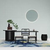 新中式 实木茶桌椅组合茶室家具禅意原木简约茶台大理石胡桃木定制