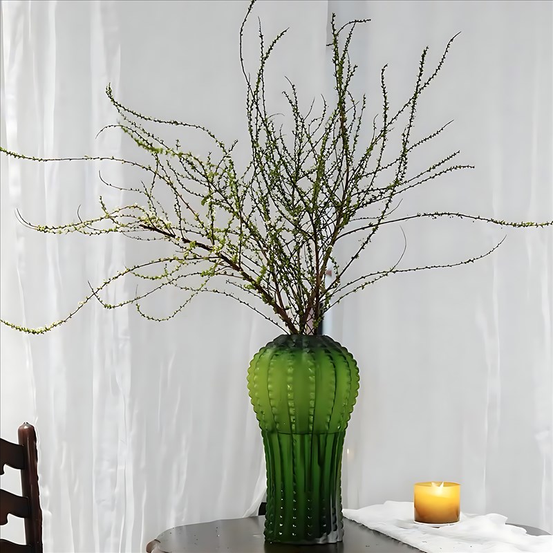 北欧轻奢创意仙j人掌玻璃花瓶绿色花器大号客厅玄关摆件水培器皿