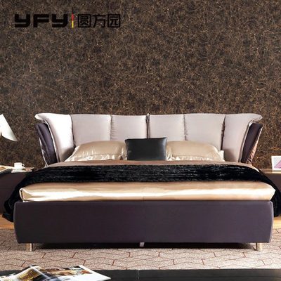 圆方园 高档时尚布艺床软床1.8米 双人床现代简约储物高箱床8309