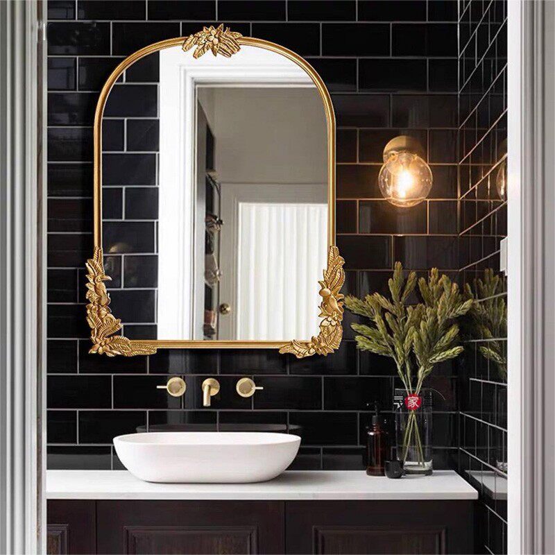 法式复古镜子欧式化妆镜桌面雕花镜壁挂美式家用全身镜轻奢壁炉镜