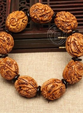 纯手工正宗桃核手链手串转运招财桃核雕刻金蝉手串本命年男女