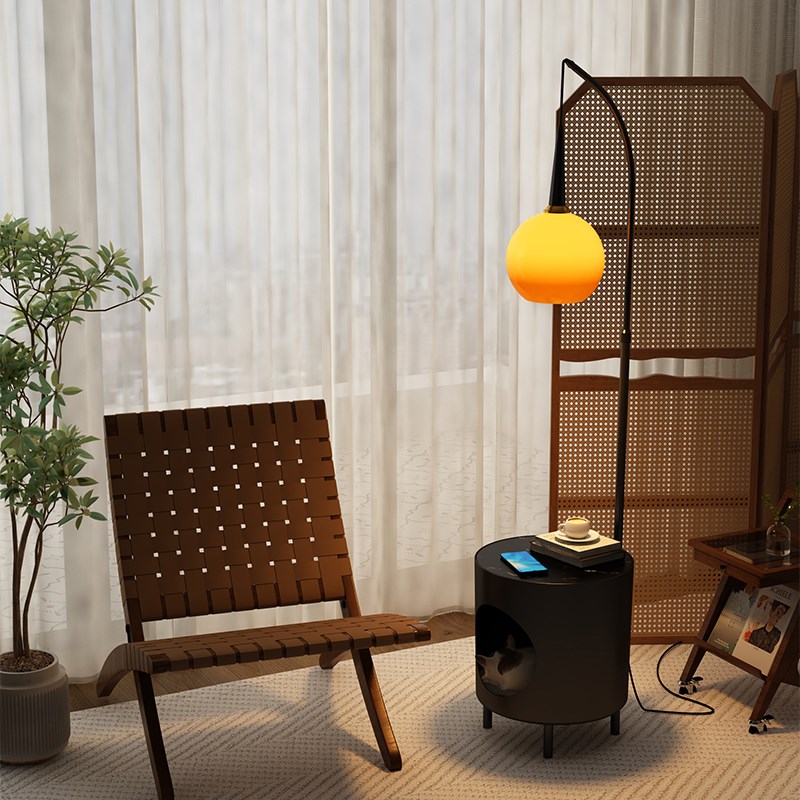 中古风客厅钓鱼落地灯沙发旁落地灯高级感卧室床头柜一体氛围感灯