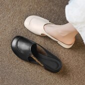 羊皮版 百搭休闲沙滩凉拖 女外穿2025新款 法式 复古镂空平底包头拖鞋