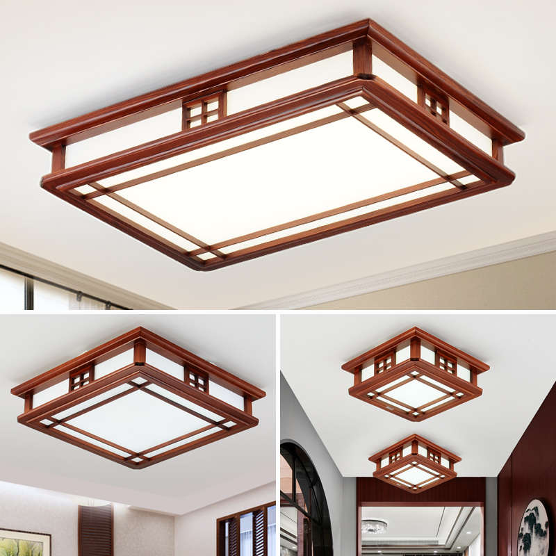 新2024灯客厅家用卧室led餐厅实木灯灯具中式长方形吸顶灯简约