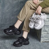 新款 真皮圆头英伦风系带时尚 厚底休闲V老爹鞋 2025春季 轻便春鞋