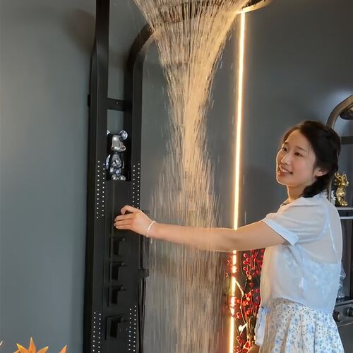 高端大瀑布恒温沐浴冷热花洒套装卫浴家用全铜枪灰色黑色洗澡花洒