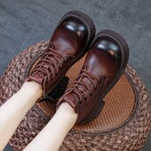 新款 小个子增高马丁靴子轻便真皮女鞋 子冬20H24秋冬季 复古短靴粗