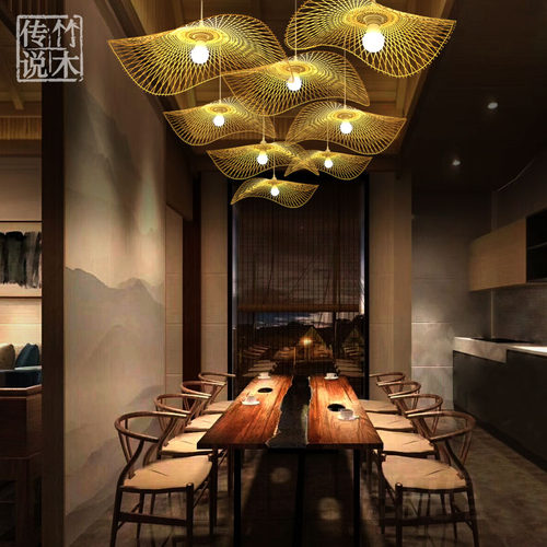 新中式茶室d禅意吊灯创意个性竹编吊灯客厅餐厅楼梯间日式餐饮民