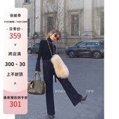 ZONEE 女 深色腰带设计直筒高腰牛仔裤 秋冬试衣间 搭什么都很绝