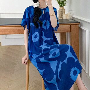 2024年新款棉绸睡衣女夏薄款A新中式短袖人造棉睡裙古风宽松绵绸