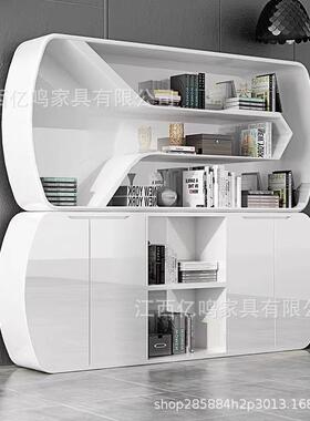 白色烤漆书柜办公室创意储物柜子文件柜现代展示柜大气简约背景柜