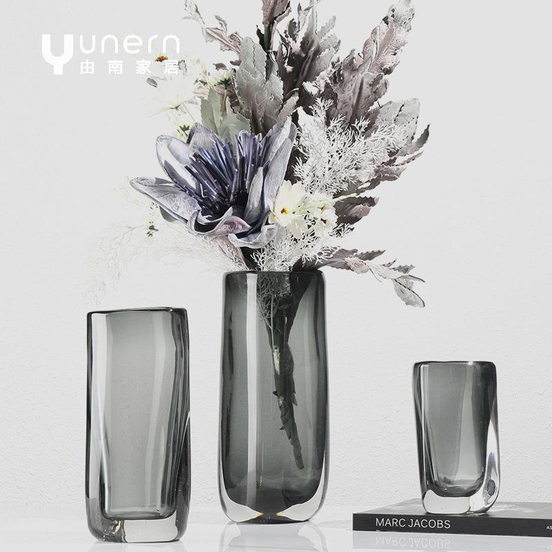 简约现代玻璃花瓶花器摆件样板房售楼处客厅桌面装饰干花插花饰品