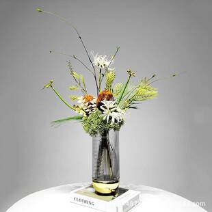 现代仿真花艺设计插花客厅洽谈桌软装样板间玻璃花瓶假花桌面摆件