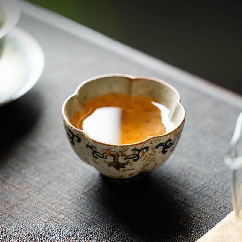 手描金青花火石红主人杯ZH-3184高档陶茶杯单杯绘个人专用品瓷茗