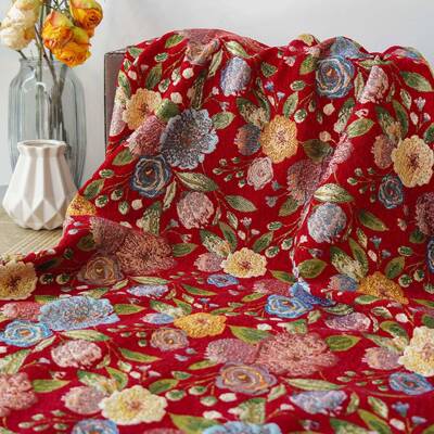 新款秋冬HFY4601-雪尔尼现货金丝提花料复古大花拜年服厚实色面织