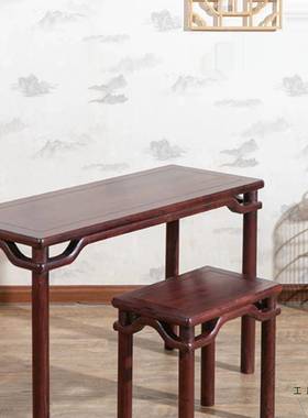 经典明式榆HMU木古琴桌罗锅霸王凳擦杖体生漆榫卯一实木桌扬州古